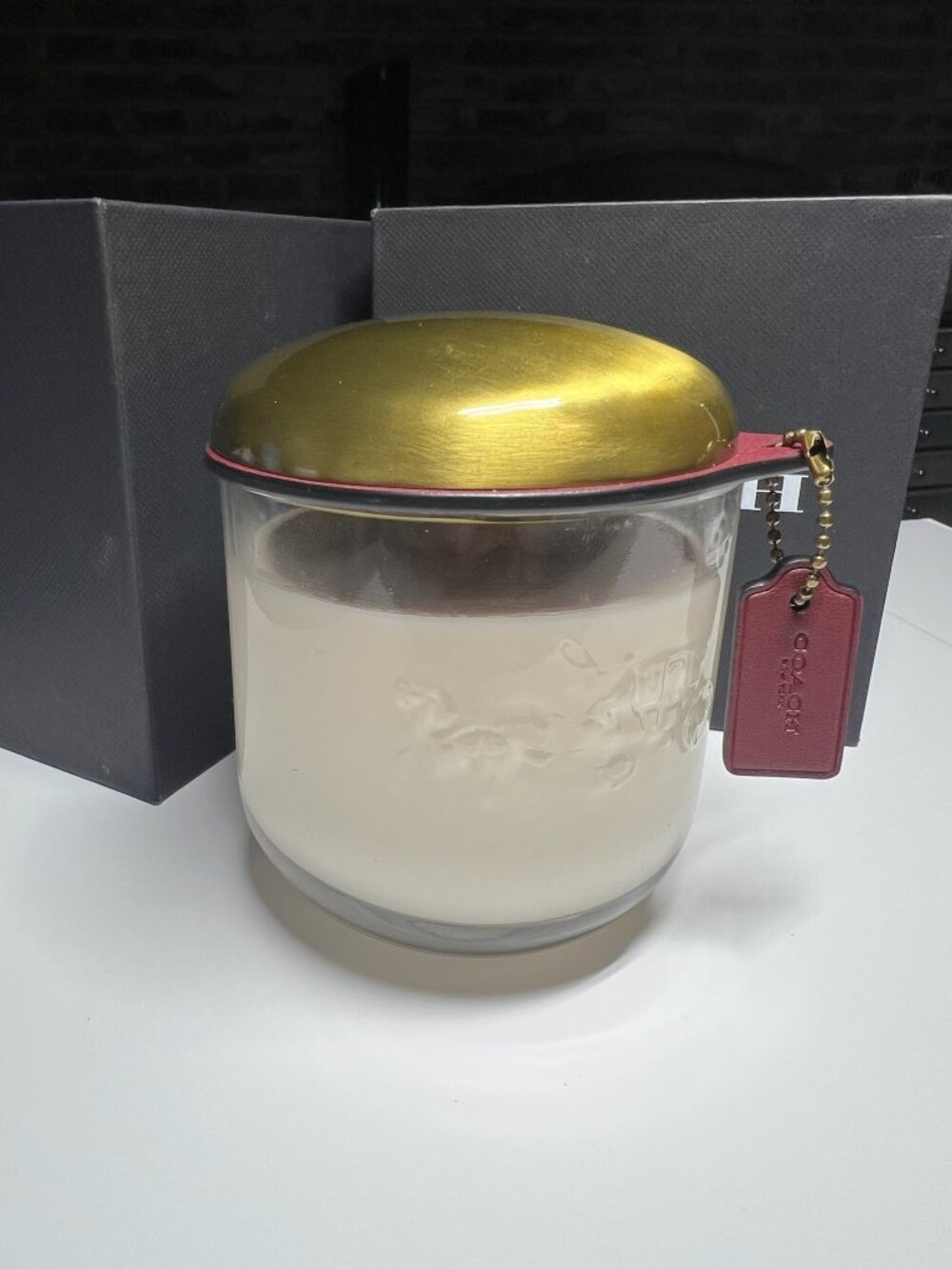 NWT Coach Horse & Carriage Glass Cinch Candle Wine Multi Box